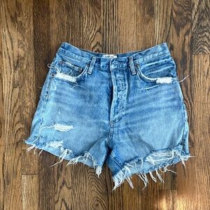 Agolde Light Blue Distressed Cutoff Denim Shorts